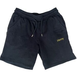 Henny Black Fleece Sweat Shorts Gold Logo Drawstring Pockets. Mens Size Medium